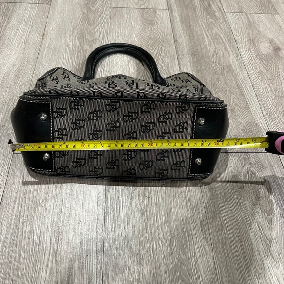 VTG Dooney Bourke Signature Monogram Tote Bag Black Gray Leather Trim 90s Y2K - Picture 4 of 11